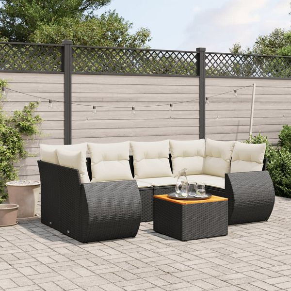 vidaXL 7-teilig Garten-Sofagarnitur mit Kissen Schwarz Poly Rattan, 3257232