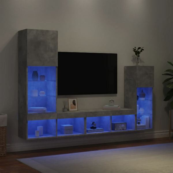 vidaXL 4-tlg. Wohnwand mit LED-Beleuchtung Betongrau Holzwerkstoff, 3216650