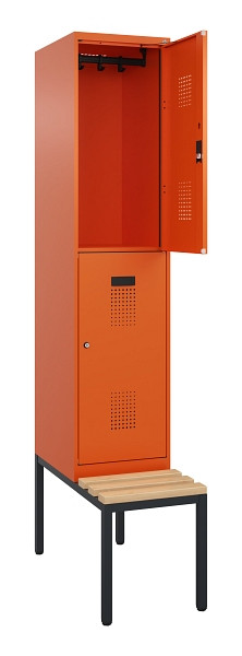 C+P Doppelstock-Spind Evolo PLUS, Bank, 2 Fächer, 2120x400x815mm, 2004/2004, Zylinderschloss, Sitzfläche Buche-Hartholz, Sitzbank, 0493507-12 S10050