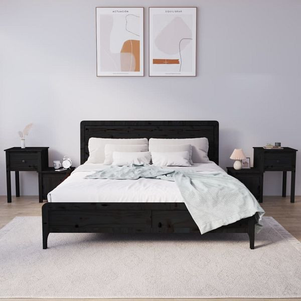 vidaXL Nachttische 2 Stück Schwarz 79,5x38x65,5 cm Massivholz Kiefer, 814548