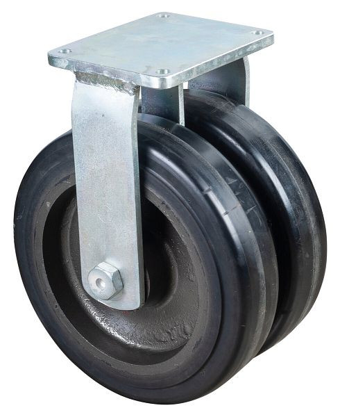BS Rollen Schwerlastdoppelrolle, Bockrolle, Rad-Breite 2x100 mm, Rad-Ø 400 mm, 3000 kg, Elastik-Reifen schwarz, Guss, Kugellager, S110.B81.400