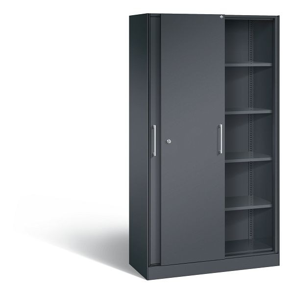 C+P Schiebetürenschrank Asisto, H1980xB1000xT435mm, Farbe: Schwarzgrau, Bügelgriff, 5 OH, 142002-000 S10052