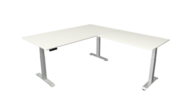 Kerkmann Sitz-/Stehtisch B 2000 x T 1000 mm mit Anbauelement 1200 x 800 mm, elektrisch höhenverstellbar von 640-1290 mm, Weiß, 10043310