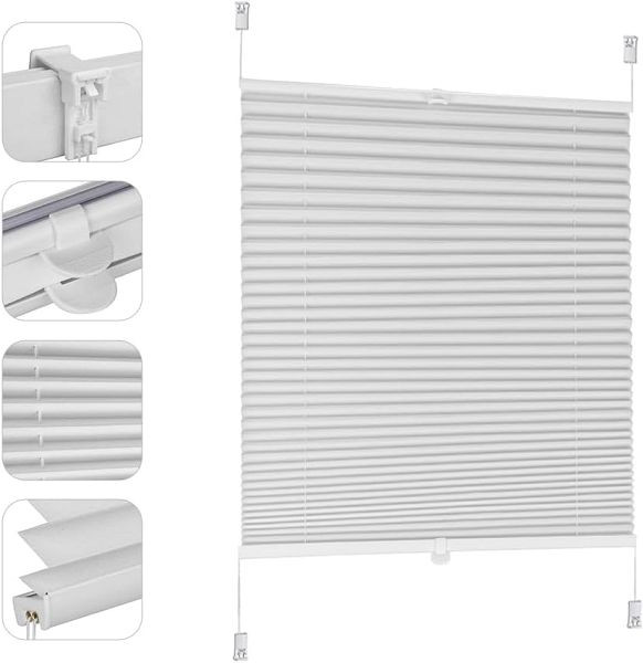 Sekey Plissee ohne Bohren Verdunkelung, Fensterrollo, 70 x 200 cm, Weiß, 38B00709