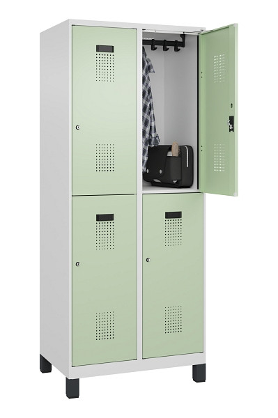 C+P Doppelstöckiger Spind Evolo PLUS, mit Füßen, 4 Fächer, 1950x800x500mm, 9016, Frontfarbe RAL 6019 Weissgrün, Zylinderschloss, 049310-22 S10046