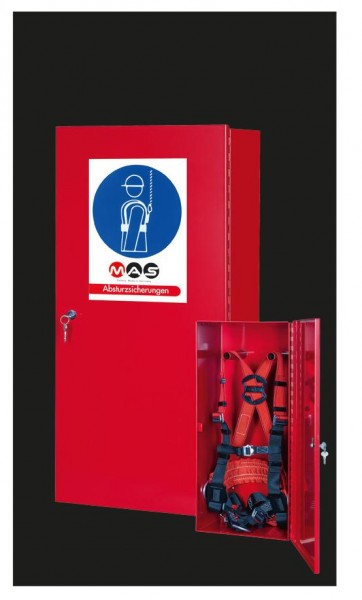 MAS Geräteschrank, rot, zur Aufbewahrung von PSA-Wandmontage, mit Schloss, 340 x 730 x 222 mm BxHxT, 51225