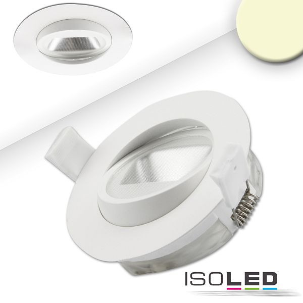 ISOLED LED Einbaustrahler asymmetrisch COB, weiß, 8W, 50°, IP44, rund, warmweiß, dimmbar, 114147