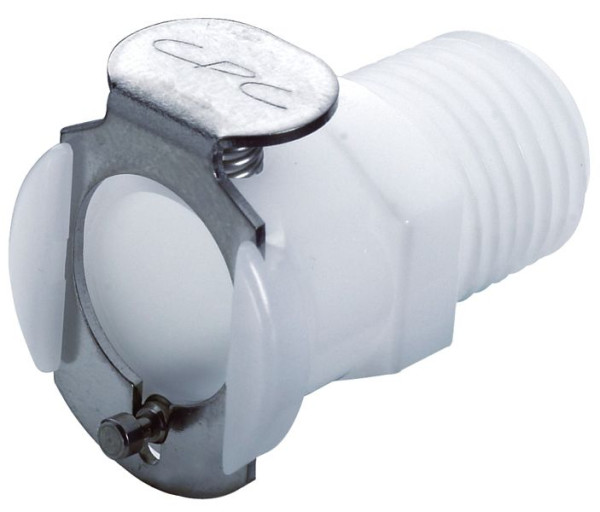 Bürkle Schnellverschluss- Kupplungen NW 6,4 mm, Mutterteile, Schlauchkupplung mit Außengewinde POM, Gewinde: 1/4'' NPT, mit Ventil, 8760-1142
