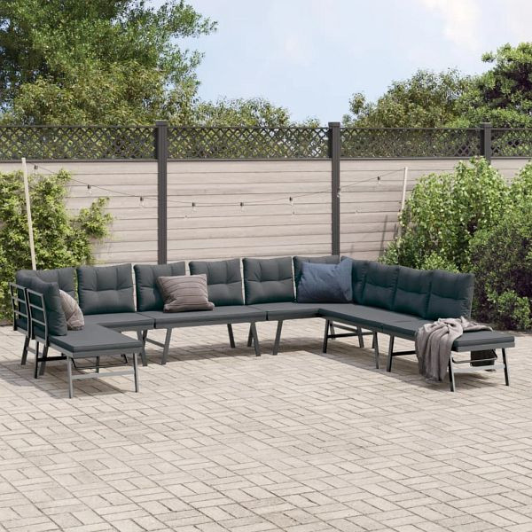 vidaXL 7-tlg. Garten-Sitzgruppe mit Kissen Schwarz Stahl, 3283728