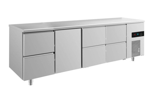 A&S Polarny Kühltisch -2 bis +8°C mit 1x Tür mittig-links und 3x zwei Schubladen, 2330 x 700 x 850 mm, KT4ZTZZ