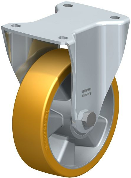 Blickle BH-ALTH 160K Stahlblech-Bockrolle, Schwerlast-Ausführung, mit Anschraubplatte, Blickle Extrathane®, Hellbraun, 266072