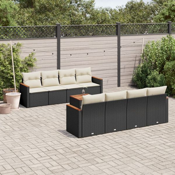vidaXL 9-teilig Garten-Sofagarnitur mit Kissen Schwarz Poly Rattan, 3225818