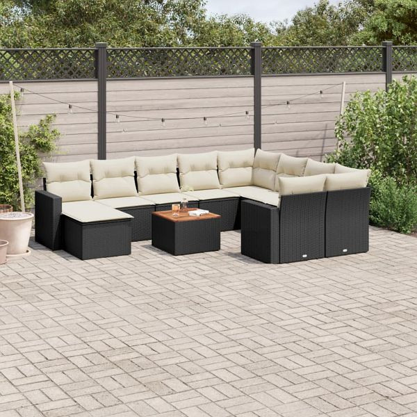 vidaXL 11-teilig Garten-Sofagarnitur mit Kissen Schwarz Poly Rattan, 3256742