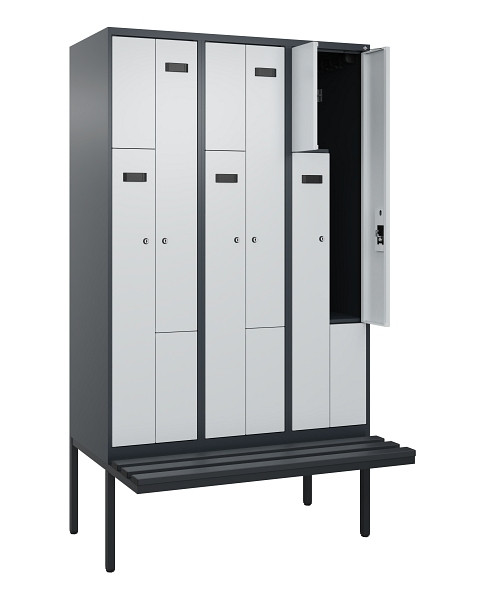 C+P Z-Spind Evolo PLUS, Bank, 6 Fächer, 2120x1200x815mm, 7016/7035, Zylinderschloss, Material Sitzfläche Kunststoff, 0490437-326 S10098