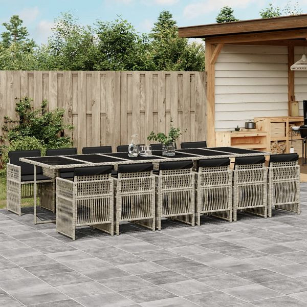vidaXL 13-teilig Garten-Essgruppe mit Kissen Hellgrau Poly Rattan, 3210947