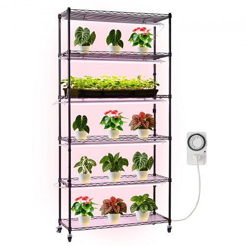 VEVOR 6-stufiges Pflanzenregal mit Wachstumslichtern, Rädern & Timer, 150W Vollspektrum, 90x35x180cm für Samenanzucht, ZWPYJWFJGN35BO2HV001V2
