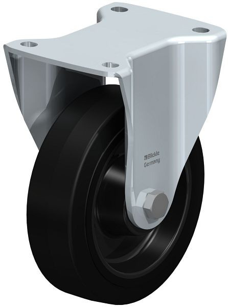 Blickle BH-POEV 160R Stahlblech-Bockrolle, Schwerlast-Ausführung, mit Anschraubplatte, Elastik-Vollgummi, Schwarz, 43513