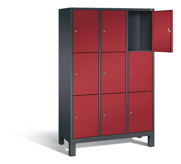 C+P Schließfachschrank Evolo, H1850xB1200xT500mm, Farbe: Schwarzgrau / Rubinrot, 48010-323 S10101