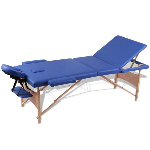vidaXL Massagetisch mit Holzrahmen, faltbar 3 Zonen Blau, 110079