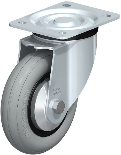 Blickle L-VWPP 160G-SG-FA Stahlblech-Lenkrolle, mittelschwere Ausführung, mit Anschraubplatte, Weichgummi, Grau, 849941