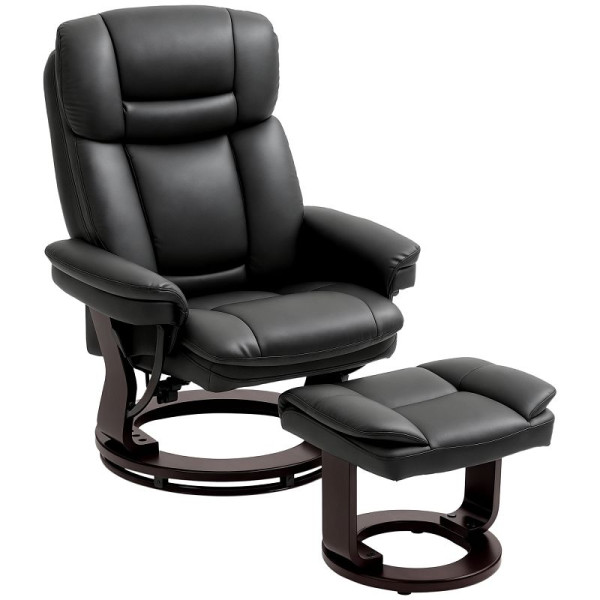 HOMCOM Relaxsessel mit Fußhocker, Verstellbarer Sessel, Kunstleder-Bezug, Polstersessel mit klappbarer Rückenlehne, Schwarz, 83B-291V00BK