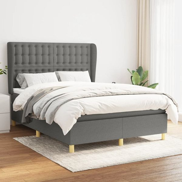 vidaXL Boxspringbett mit Matratze Dunkelgrau 140x190 cm Stoff, 3128838