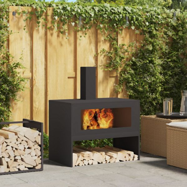 vidaXL Feuerschale mit Schornstein Schwarz 80x50x96 cm Stahl, 858936