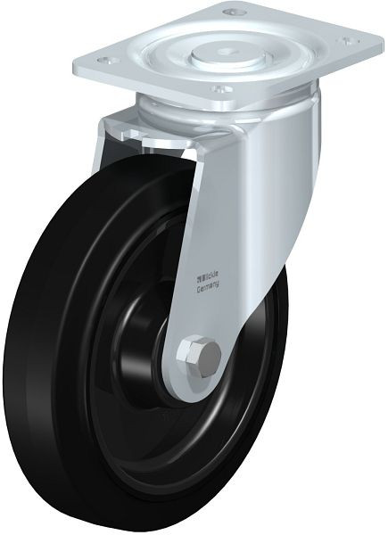 Blickle LH-POEV 200KD Stahlblech-Lenkrolle, Schwerlast-Ausführung, mit Anschraubplatte, Elastik-Vollgummi, Schwarz, 80085