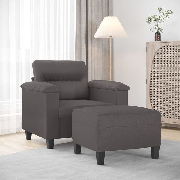 vidaXL Sessel mit Hocker Grau 60 cm Kunstleder, 3201239