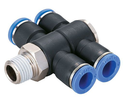 timmer B-TVTEdk2-8-3/8-KU, T-Verteiler-Einschraubverschraubung mit konischem Gewinde, Schlauch-Ø: 8 mm, Gewinde: 3/8", VE: 4 Stück, 03181650