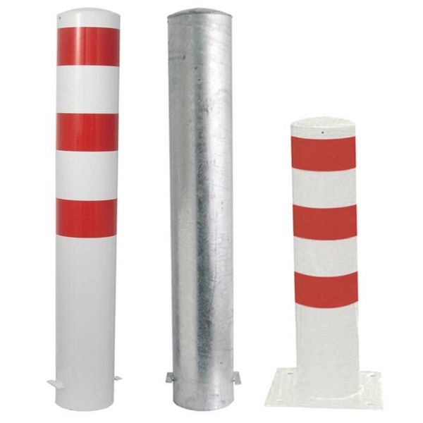 Stahlrohrpoller 193mm Weiß/rot - 1,50m Absperrpfosten Zum Einbetonieren