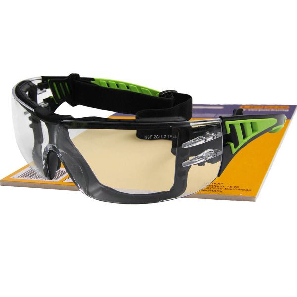 L+D GREEN VISION, Schutzbrillen, EN166F, UV-Schutz, farblose PC Sichtscheiben mit zusätzlichem Kopfband, SB-Aufmachung, VE: 10 Stück, 26792SB