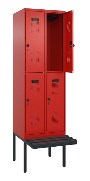 C+P Doppelstock-Spind Evolo PLUS, Bank, 4 Fächer, 2120x600x815mm, 3020/3020, Drehriegel, Sitzfläche Kunststoff, 0493407-20 S10106