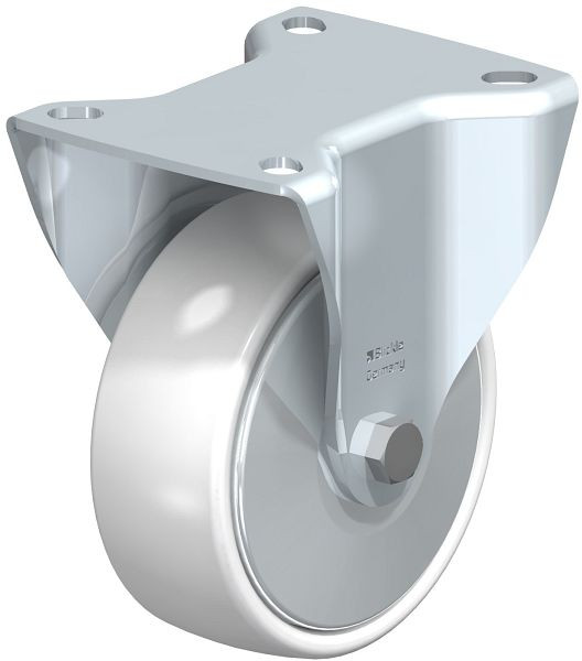 Blickle B-PPN 100R-FA Stahlblech-Bockrolle mit Anschraubplatte, Polypropylen, Weiß, 762762