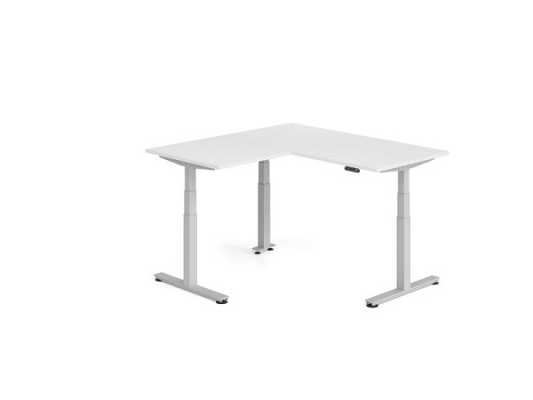 Hammerbacher Sitz-Steh-Winkeltisch 160x160cm Weiß/Silber, VXDSMW1608/W/S