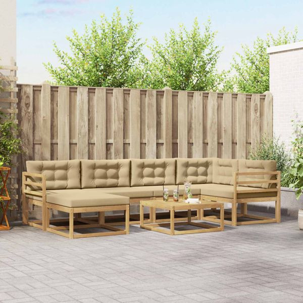 vidaXL Outdoor-Sofagarnitur 7-teilig Weiß und Beige, 3386712
