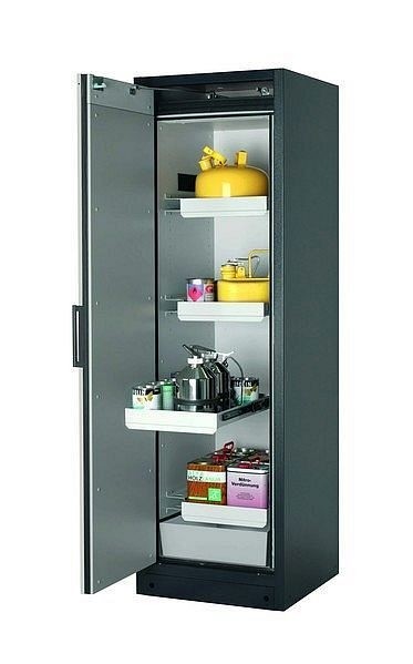 asecos Sicherheitsschrank Q-CLASSIC-90, Q90.195.060 in lichtgrau RAL 7035 mit 3x Auszugswanne Standard (Stahlblech), 30072-041-30091