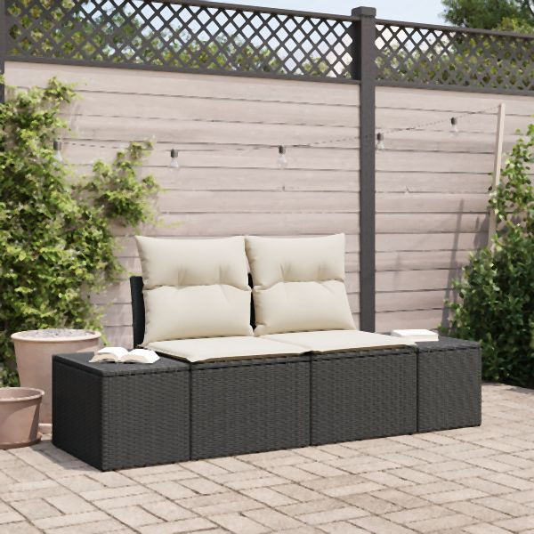 vidaXL 2-Sitzer Garten-Sofa mit Stauraum & Kissen Schwarz Poly Rattan, 42006802