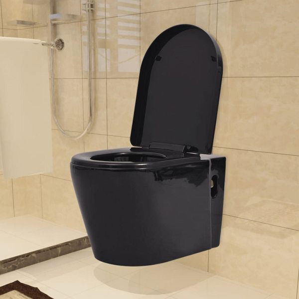 vidaXL Wandmontierte Toilette Keramik Schwarz, 244271