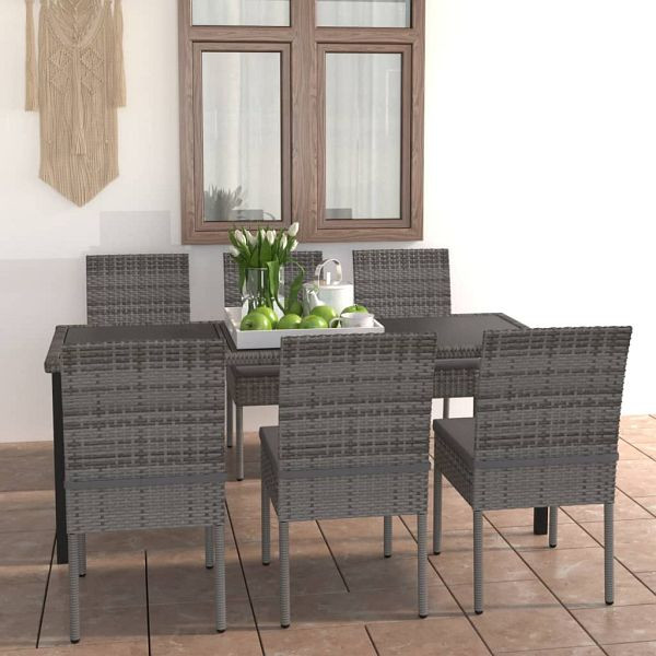 vidaXL 7-tlg. Garten-Essgruppe Poly Rattan Grau, 3065703