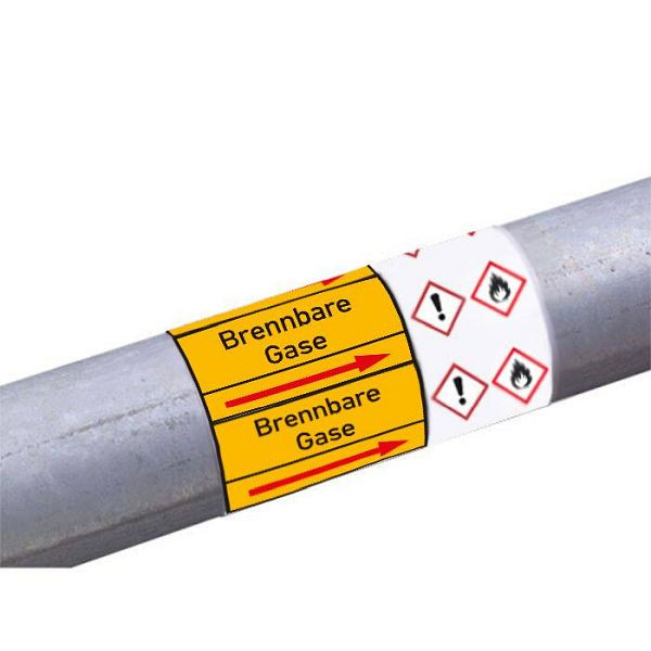 Stein HGS Rohrleitungs-Kennzeichnungsbänder, Ausführung AG ab Ø10mm, 20mm/Text für 1056 Stück, Gruppe V, Nichtbrennbare Gase, Gesundheitsgefahr, Explodierende Bombe, 29.3355.-5-26-20