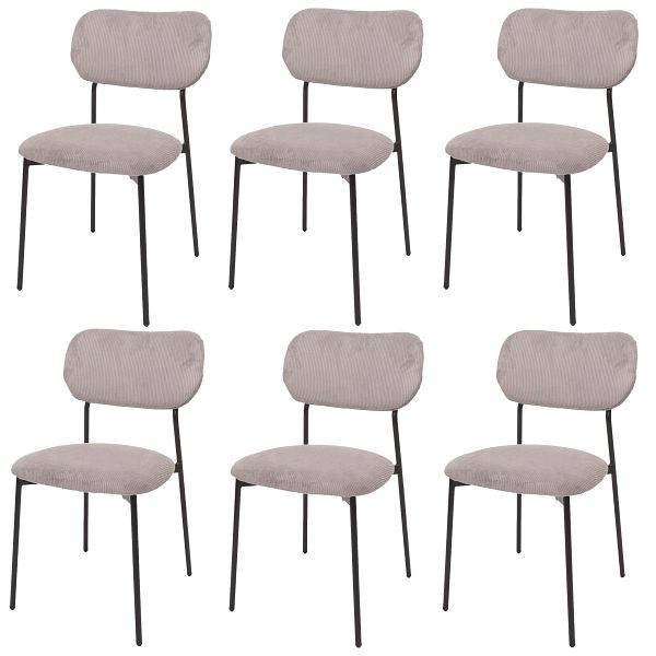 Mendler 6er-Set Esszimmerstuhl HWC-O26, Küchenstuhl Polsterstuhl Stuhl, Cord (330g/m²) Stoff/Textil Metall, hellgrau, 3x122066