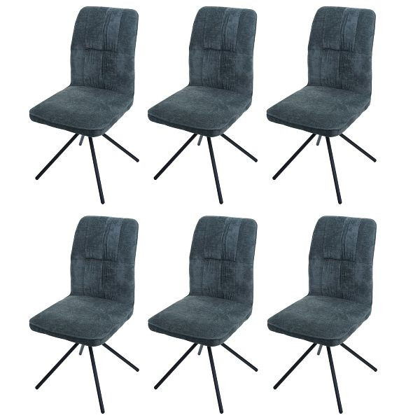 Mendler 6er-Set Esszimmerstuhl HWC-N99, Küchenstuhl, drehbar Auto-Return, Stoff/Textil Chenille (340g/m²), blau-grün, 3x110438
