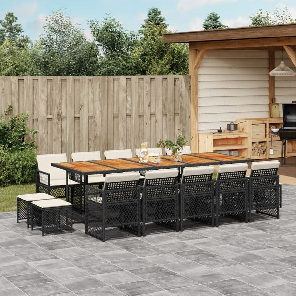 vidaXL 15-teilig Garten-Essgruppe mit Kissen Schwarz Poly Rattan, 3210819