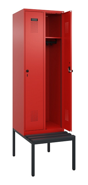 C+P Spind Evolo PLUS, 2 Abteil, 2120x600x815mm, 3020/3020, Drehriegel, Sitzfläche Kunststoff, Sitzbank, 0490507-20 S10079