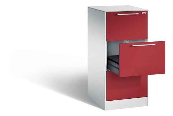 C+P Karteischrank Asisto, H1010xB440xT600mm, Farbe: Lichtgrau / Rubinrot, Bügelgriff, 146245-321 S10027