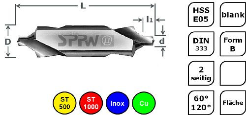 SPPW Zentrierbohrer HSS-E05 DIN333 B Fläche - 2,00x8,00, VE: 10 Stück, 1233000200