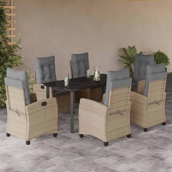 vidaXL 7-tlg. Garten-Essgruppe mit Kissen Beigemischung Poly Rattan, 3212838