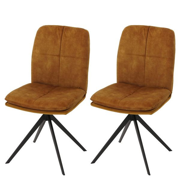 Mendler 2er-Set Esszimmerstuhl HWC-M68, Küchenstuhl Lehnstuhl, drehbar Auto-Position, Metall Stoff/Textil, gelb, 105182