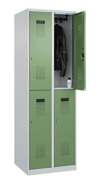 C+P Doppelstöckiger Spind Evolo PLUS, 4 Fächer, 1850x600x500mm, 7035/6011, Zylinderschloss, 049300-20 S10037